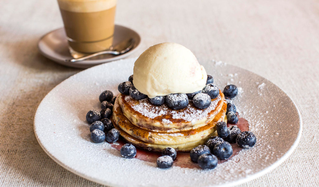 Blueberry Hotcakes at Helix Bar & Dining