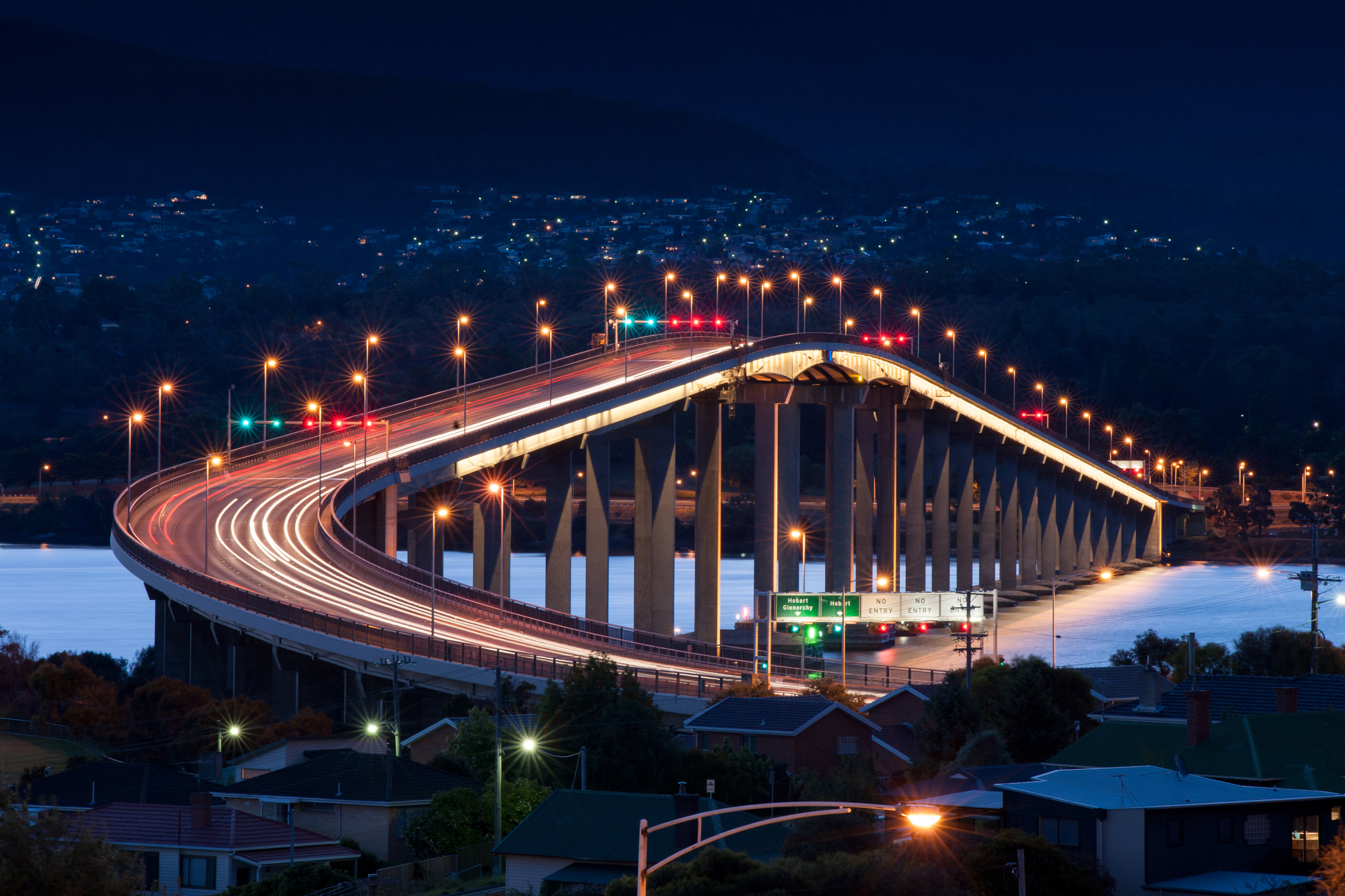 Tasman Bridge at night